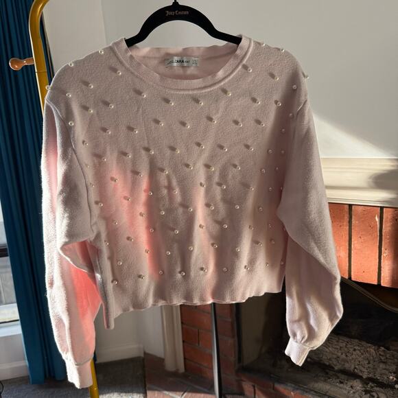 ZARA KNIT Pearl Embellished Sweater Light Pink Size Small - Picture 5 of 6